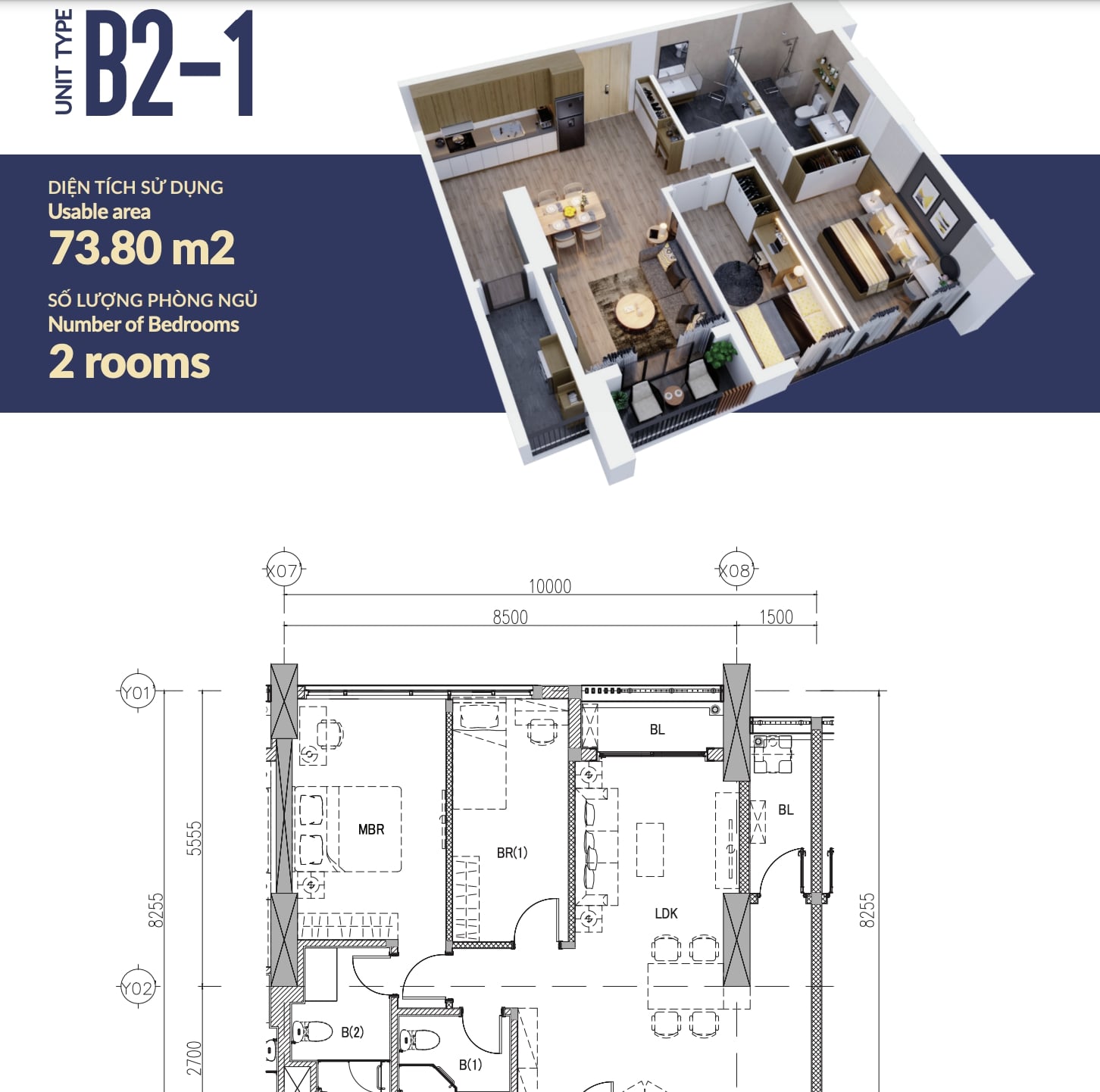 Bản vẽ của căn hộ B1 -1 tại chung cư The Minato Residence